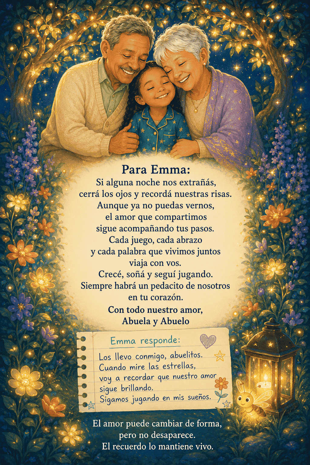 Dedicatoria de los abuelos para Emma y respuesta de Emma