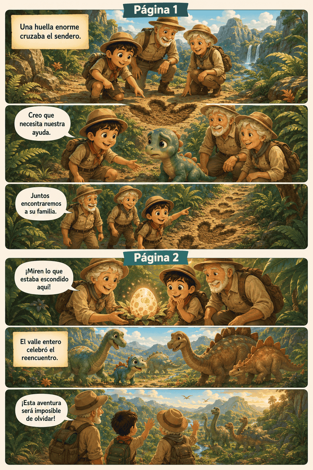 Páginas de 👦👵👴 Mateo con sus abuelos en el valle de los dinosaurios amigos