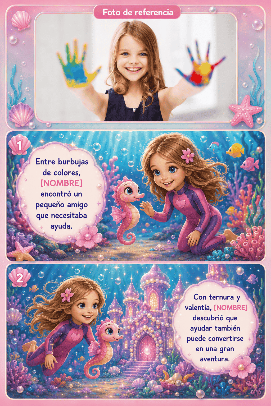 Páginas de muestra de cuento submarino personalizado
