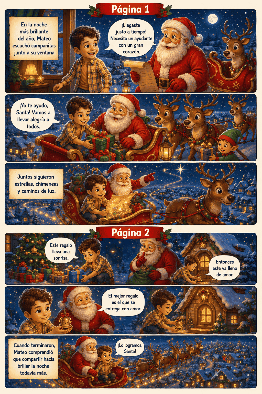 Páginas de la aventura de Mateo con Santa